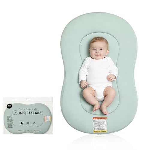 Infant Support Cushion -Baby Lounger for Newborn (0-6 Months), Cotton Baby Nest, Foam Core, Machine-Washable Cover, Breathable, Travel Bag - Green Blue