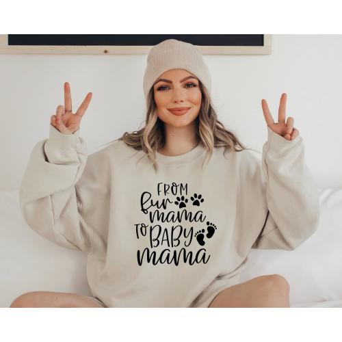 From Fur Mama To Baby Mama Sweatshirt Pregnant Sweatshirt Gift for Expecting Mom New Mom Sweater Pregnancy Reveal Shirt Baby Announcement