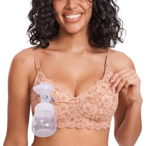 MOMANDA Women's Pumping Bra Hands Free Lace Nursing Bras for Maternity Breast Breastfeeding Cute Support