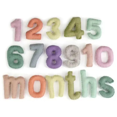 Felt Number Monthly Milestone Set- 0-9 Counting Toddler Child Toy- PASTEL RAINBOW COLORS- Educational Montessori Learning- Pretend Play- Handmade Gift- Approx. 3" Tall