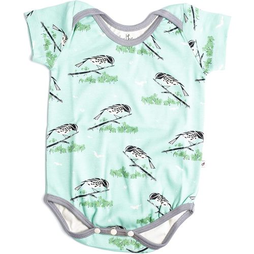 Charley Harper Girls' Black & White Warbler Onesie Azure