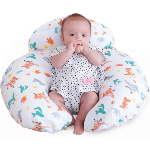 Nursing Pillow, Breastfeeding Pillows, More Support for Mom and Baby, with Removable Cotton Cover and Colorful Animal Patterns, Machine Washable, Plus Size, White