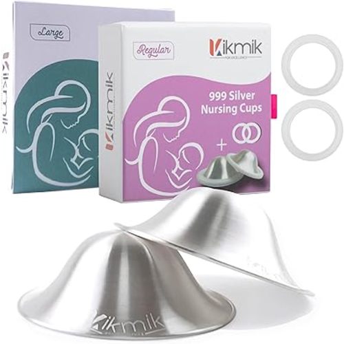 The Original Silver Nursing Cups with O-Feel Rings - 999 Silver Nipple Shields for Newborn Essentials - Reusable Nipple Covers for Breastfeeding Pain Relief & Protection - Regular