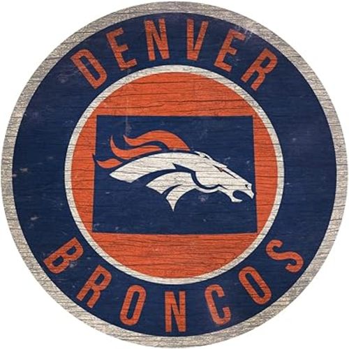 Fan Creations Denver Broncos Wood Sign 12 Inch Round State Design