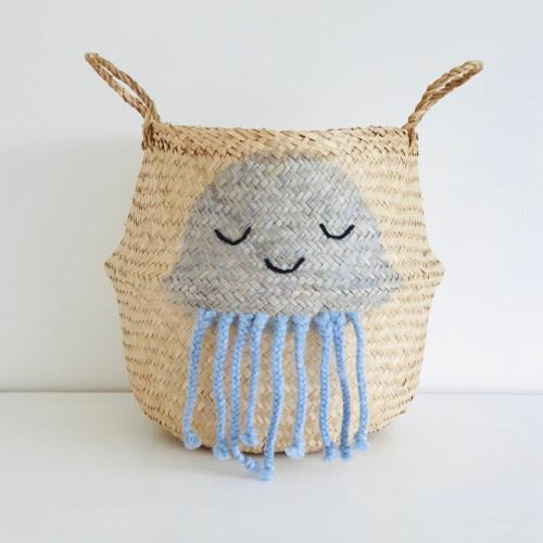 Large blue jellyfish seagrass belly basket for kids toy storage by Bellybambino
