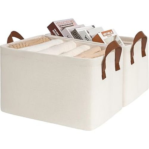 CHICVITA Large Storage Bins Storage Baskets for Organizing, Closet Organizers and Storage, Small Laundry Basket, Closet Storage Bins for Shelves, 16 ¾" L x 11" W x 9 ¾" H, Beige, 2-Pack