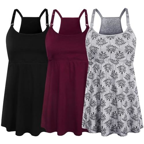 SUIEK 3 Pack Maternity Nursing Tank Tops with Bralette Cotton Breastfeeding Camisole