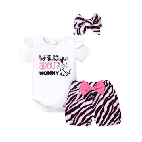 PatPat Baby Girl Clothes Set Ruffle Sleeve Zebra Bodysuit and Shorts Newborn Gift 9-12 Months