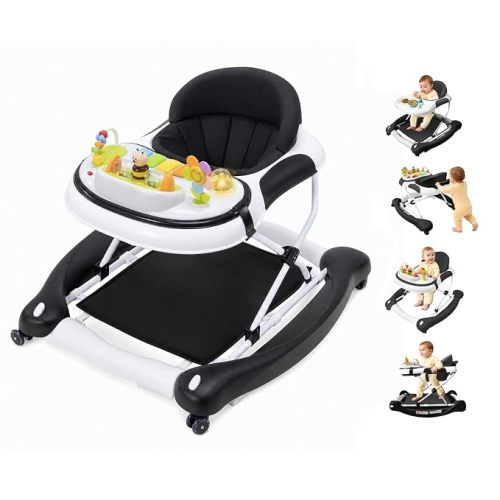 5 in 1 Baby Walker, Music and Lights Walker for Baby Boy Girls 6-12 Months, Foldable Baby Walkers with Wheels and Bouncer Combo Portable, Toddler Infant Walker with Adjustable Height