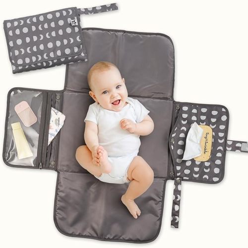 Tiny Twinkle Portable Diaper Changing Pad – Foldable, Waterproof & Compact Travel Changing Mat with Storage | Smart Wipes Pocket for On-The-Go Parents(Luna)