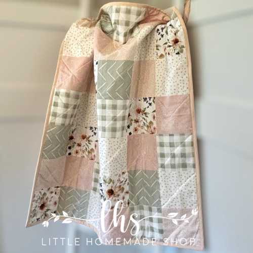 Soft Floral Baby / Toddler quilt / blush and sage / watercolor / flowers / pink and green baby quilt