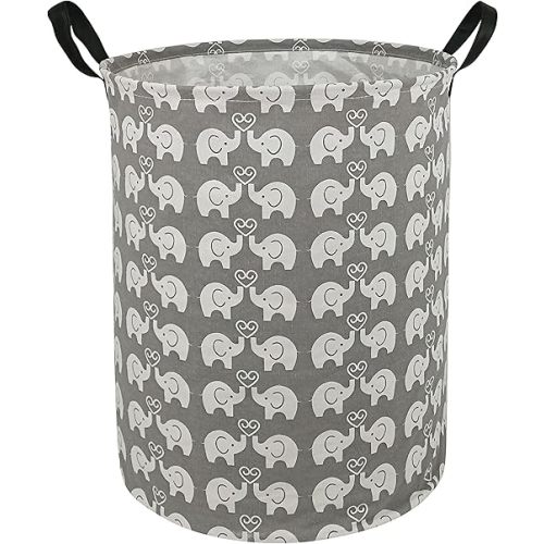 KUNRO Large Sized Round Storage Basket Waterproof Coating Organizer Bin Laundry Hamper for Nursery Clothes Toys (Double elephant)