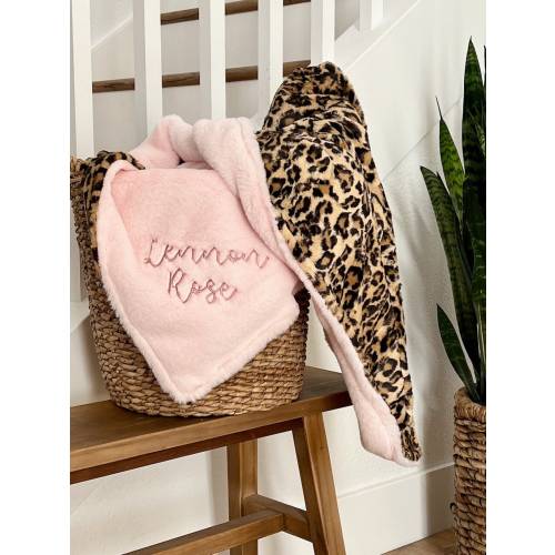 Personalized Baby Blanket, Leopard Sand Minky and You Choose Minky Back Baby Blanket, Newborn Girl gift, Baby Shower Gift, Cheetah Blanket