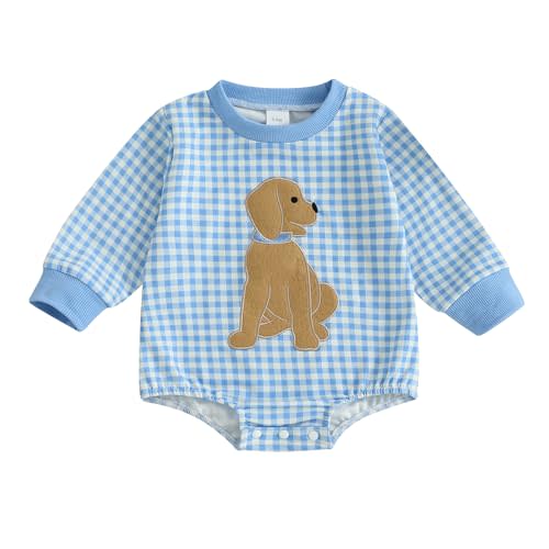 Yuemengxuan Newborn Baby Boy Fall Outfit Dog Embroidery Long Sleeve Sweatshirt Bubble Romper Infant Onesie Winter Clothes