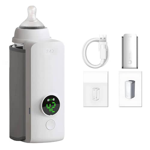 Portable Baby Bottle Warmer for Travel, Rechargeable Baby Bottle Warmer for Breastmilk and Formula, Cordless Bottle Warmer On The Go, Temperature Control, Temperature Digital Display