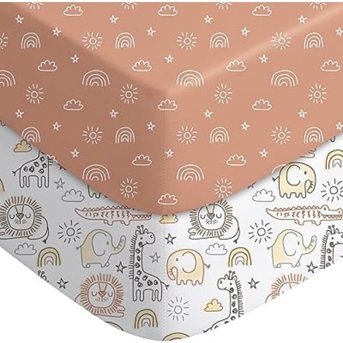Yoofoss Baby Crib Sheets for Boys Girls, Fitted Crib Sheet 2 Pack for Standard Crib and Toddler Mattress, Super Soft Microfiber Baby Sheet 28x52x8in Animal World