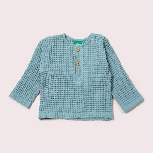 Pale Blue Chunky Waffle Long Sleeve Top