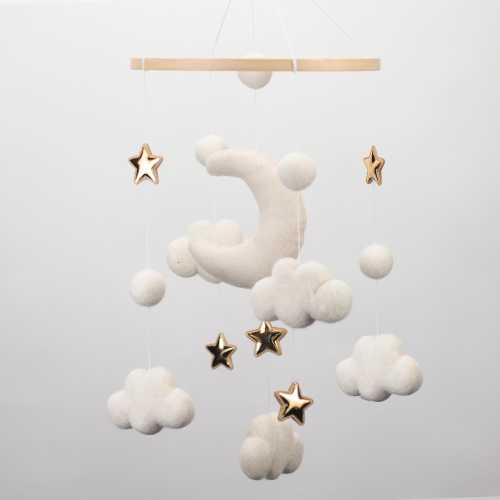 Dreamy Space Baby Crib Mobile with moon, cloud, and stars | gender neutral | baby shower gift | minimalist | magical astrology solar system