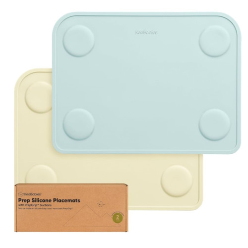 KeaBabies 2-Pack Silicone Placemats for Toddlers - Non Slip Suction Baby Silicone Placemat for Kids, Eating/Feeding,Easy to Clean,Busy Travel Baby Mat for Dining Table,Food Grade/BPA-Free (Pastel Sky)