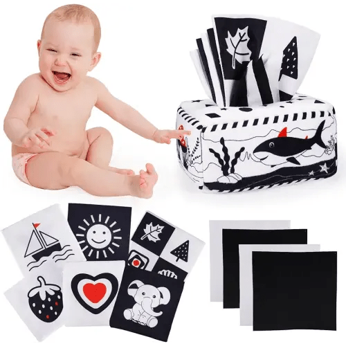 Diyfrety Baby Tissue Box Toys Black and White Baby Toys 0-3 Months,High Contrast Crinkle Infant Sensory Montessori Toys 0-3 3-6 Month Baby Essentials,Christmas Stocking Stuffer Baby Boy Girl Gifts