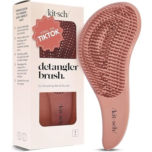 Kitsch Detangler Brush – Gentle Curly Hair Brush with Flexible Bristles for All Hair Types - Wet or Dry | Detangling Hair Brushes for Women & Men, Adults & Kids - Terracotta
