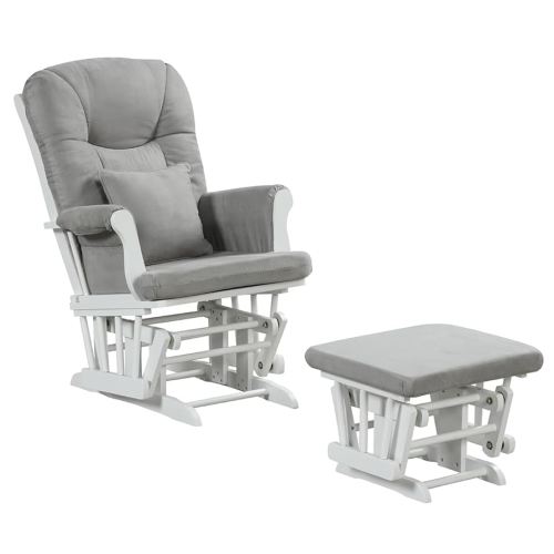Angel Line Monterey Glider & Ottoman, White Finish - Grey Cushion