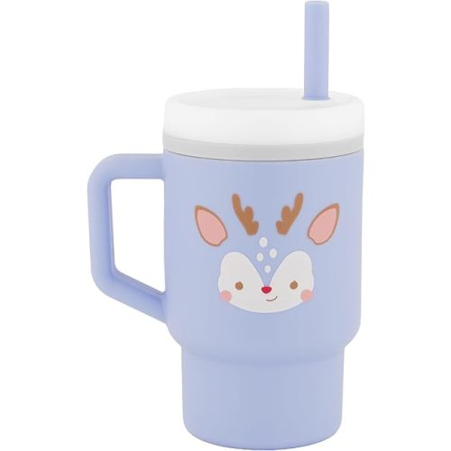Infantino My 1st Tumbler, Silicone Sippy Cup with Straw & Handle, Spill-Resistant Baby Cup for On-the-Go, BPA-Free Transition Bottle, Reindeer