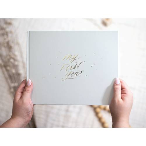 1st Year Baby Memory Book [Light Grey] Hardcover Photo Book, Journal - Newborn First Year Baby Book. Gift for New Parents, Mom, Baby Shower