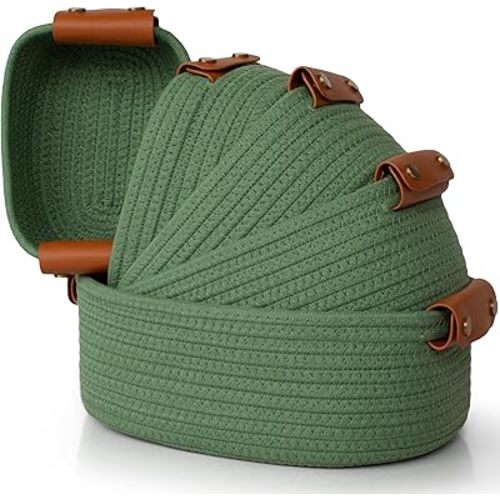 Beautiful Storage Basket Set of 5 - Sturdy Cotton Rope Baskets for Shelves Are Perfect for Organizing Your Home - Quality Storage Bins Easily Fit With Any Nursery or Bedroom Decor