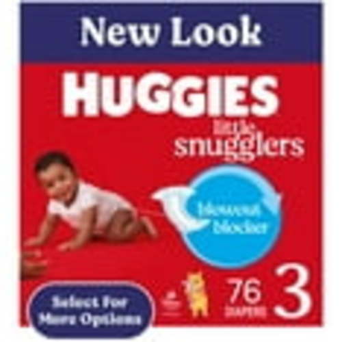 Huggies Little Snugglers Size 3 Baby Diapers, 76 Ct, Hypoallergenic, Dermatologist-Tested, 12 Hour Leak Protection