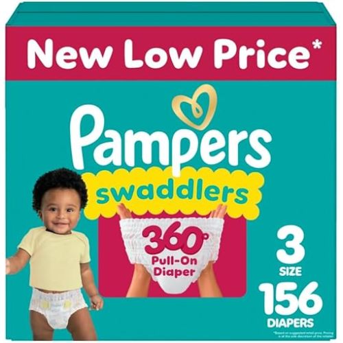 Pampers Diapers - Swaddlers 360 - Size 3, 156 Count, for up to 100% Leakproof Premium Skin Protection