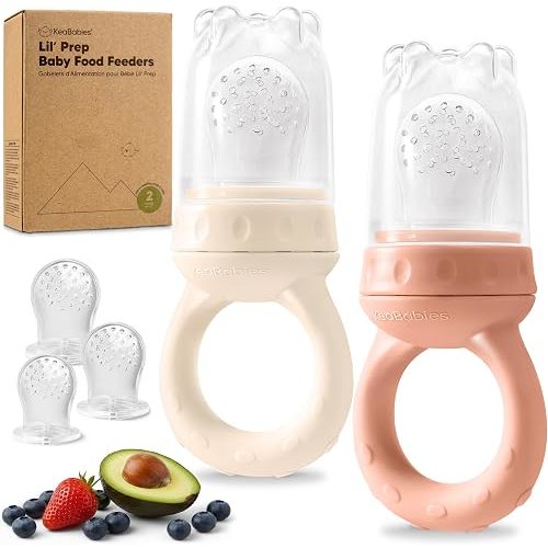 KeaBabies Baby Fruit Feeder 2pk - Silicone Baby Food Feeder for Babies 6-12 Months, Breast Milk Popsicle Teether, Weaning, Pacifier, Freeze Frozen Solid Food, Infant Feeding Essential (Roseate)
