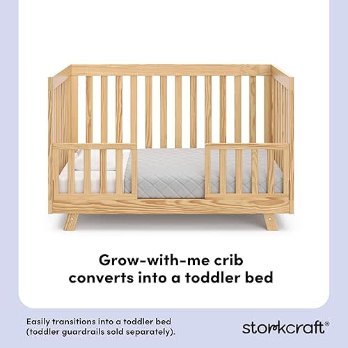 Storkcraft Beckett 3-in-1 Convertible Crib (Natural) – GREENGUARD Gold Certified, Fits Standard Crib Mattress, Converts to Toddler Bed and Daybed, 4 Adjustable Mattress Heights, Grow-with-Me Design