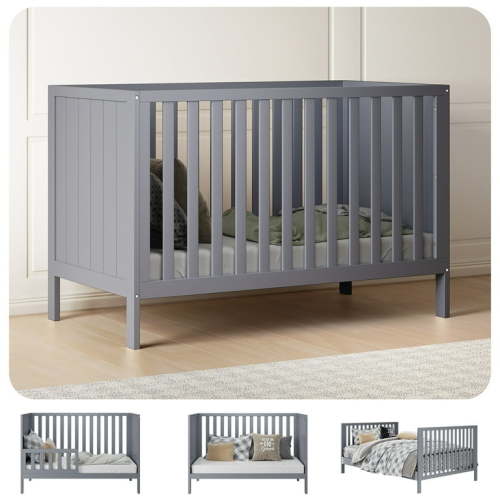 HARPPA 5-in-1 Convertible Baby Crib for Infant to Toddler, Light Gray