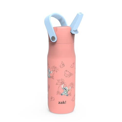 Zak Designs Harmony Disney Stitch Water Bottle for Travel or At Home, 20oz Stainless Steel is Leak-Proof When Closed and Vacuum Insulated with Straw Lid and Carry Handle (Stitch)