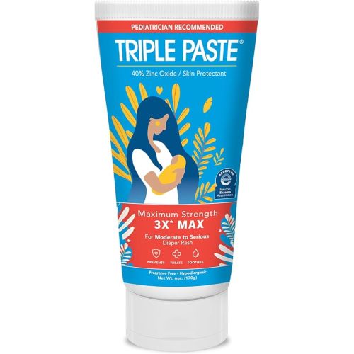 Triple Paste 3X Max Diaper Rash Ointment, Maximum Strength Zinc Oxide Ointment for Severe Diaper Rash, 6 oz Tube
