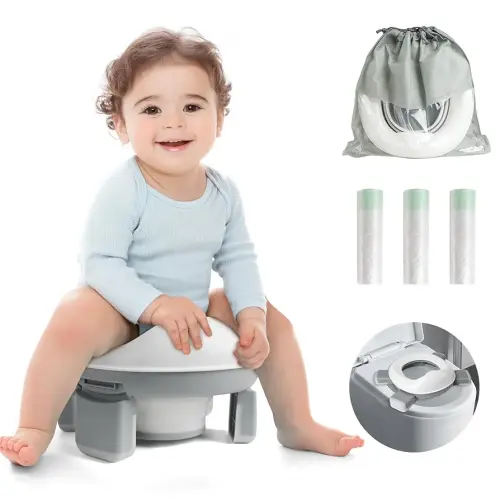 Portable Potty for Toddler Travel, Foldable Kids Potty Training Toilet for Boys and Girls with Splash Guard, Travel Potty Seat for Toddler, Car Potty with 60pcs Liners and A Storage Bag