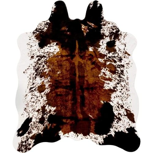 CONBEN Faux Cowhide Rug Large (4.3ft x 5.6ft) - Non-Slip Backing, Cow Print Decor - Fireplace Hearth Rug, Wall Art Farmhouse, Western Floor Rugs for Living Room, Bedroom, Dining Area or Office
