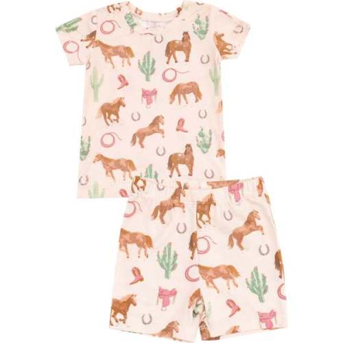 Loungewear Short Set, Western Horses Pink - Angel Dear | Maisonette
