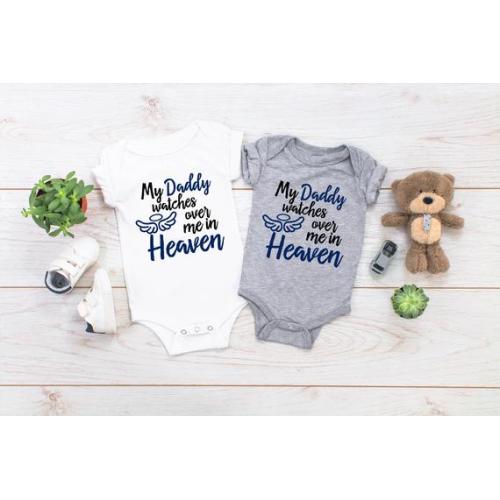 My Daddy watches over me in Heaven Baby Bodysuit, Heaven infant bodysuit, Daddy in Heaven bodysuit, angel baby bodysuit, daddy is in heaven
, 12M Bodysuit, Heather Gray- Right