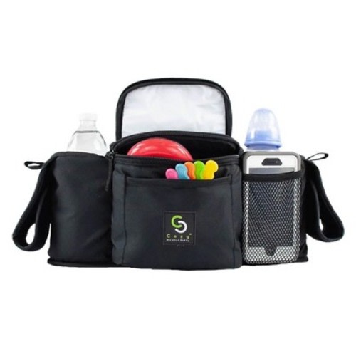Cozy Cover CozyBaby Stroller Organizer Universal Insulated Storage Caddy Basket with 2 Insulated Cup Holder Carriers and Zippered Pouches, Black