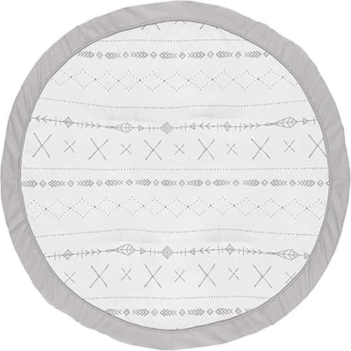 Sweet Jojo Designs Grey Boho Boy or Girl Baby Playmat Tummy Time Infant Play Mat - Gray and White Woodland Forest Tribal Arrow Unisex