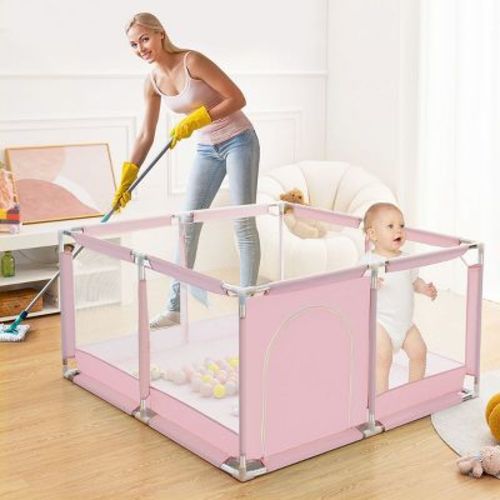 GOTGELIF 50"x50" 4-Panel Baby Playpen Spacious & Secure Foldable Playard Pink
