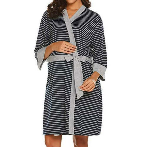 YABCSAZ Womens Maternity Nursing Robes 3/4 Sleeve V Neck Solid Color Block Pregnancy Tops Hospital Breastfeeding Bathrobes Casual Loose Labor Delivery Nightgowns Postpartum Home Nursing Clothes