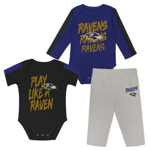 Infant Outerstuff Purple/Black Baltimore Ravens Double Down Creeper and Pants 3-Piece Set