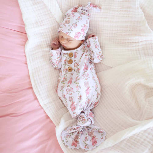 Ballet Blossoms Newborn Baby Knot Gown & Hat Set