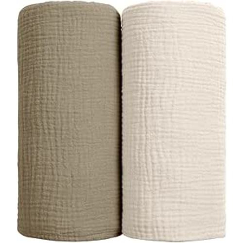 lulumoon Muslin Swaddle Blankets for Baby: 100% Cotton Receiving Blankets | Breathable Wrap for Newborn Swaddling - Nursery Gift for Neutral 2Pack (Olive)