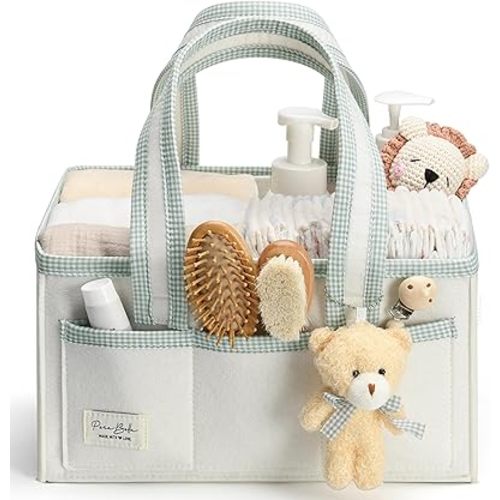 PeraBella Diaper Caddy Organizer with Handle, Baby Shower Gifts Basket Bag, Registry Search Must Haves Items, Nursery Storage Organizer for Newborn Girl Boy, Baby Bag Essentials, Car Diaper Caddy Cart
