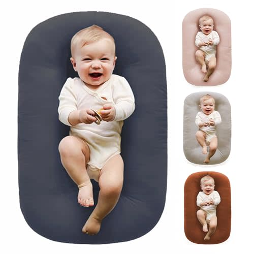 Baby Lounger 0-24 Months 100% Cotton-Snuggle Cozy Me Lounger,Soft & Breathable Baby Lounger for Newborn Play Mat,Infant Babies Essentials Gifts,Gray(Lounger Cover Included)