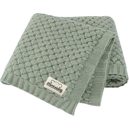 mimixiong Baby Blanket Knitted Soft Swaddling Receiving Baby Blankets for Crib Stroller Sage Green 40x30 Inch